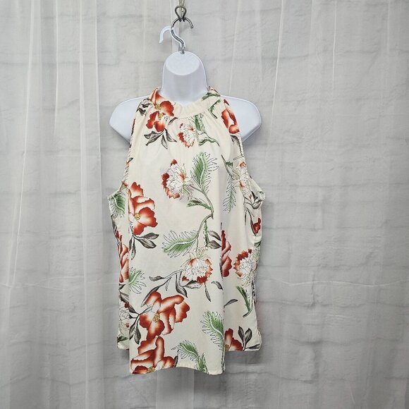 Cream Rust Floral Tank Choker Tie Neck Boho Oriental Festival XL - Picture 10 of 10